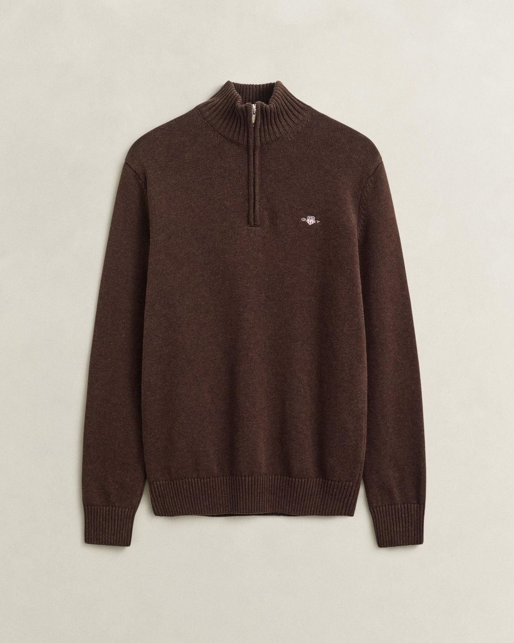 Gant Brown Casual Cotton Half Zip Jumper for men