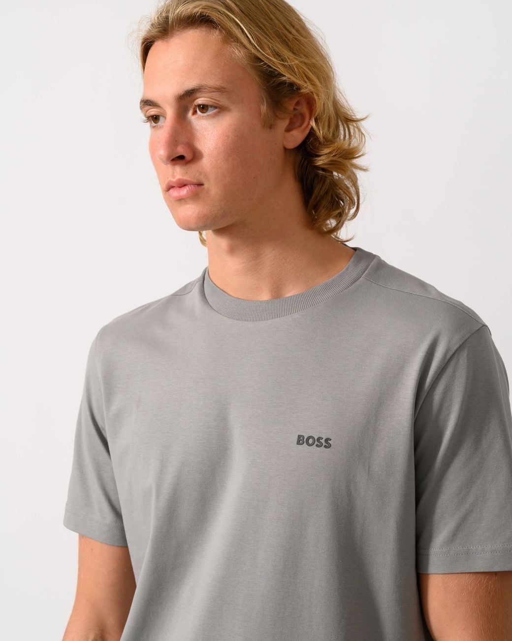 Boss Gray Tee Stretch Cotton T-Shirt With Contrast Logo for men