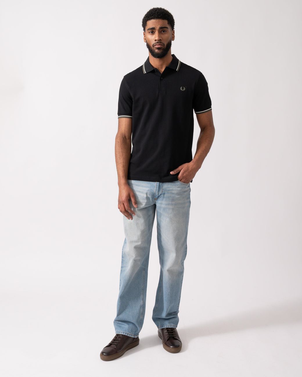 Fred Perry Black Twin Tipped Signature Polo Shirt for men