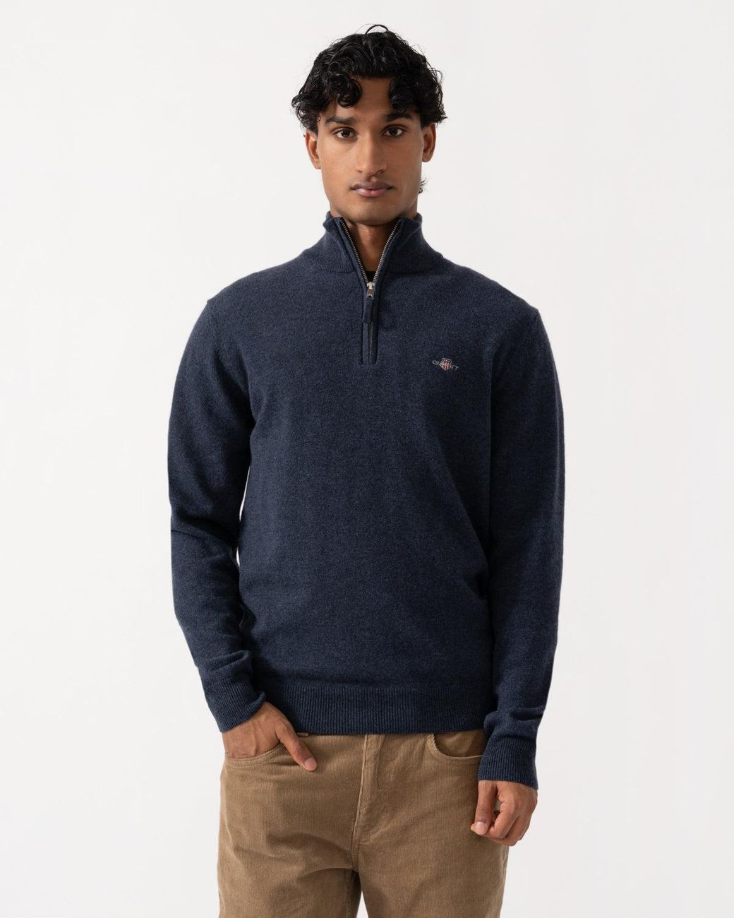 Gant Blue Superfine Lambswool Half Zip Sweater for men
