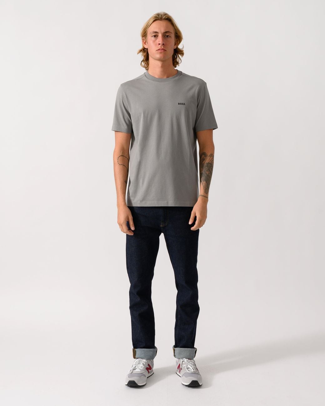 Boss Gray Tee Stretch Cotton T-Shirt With Contrast Logo for men
