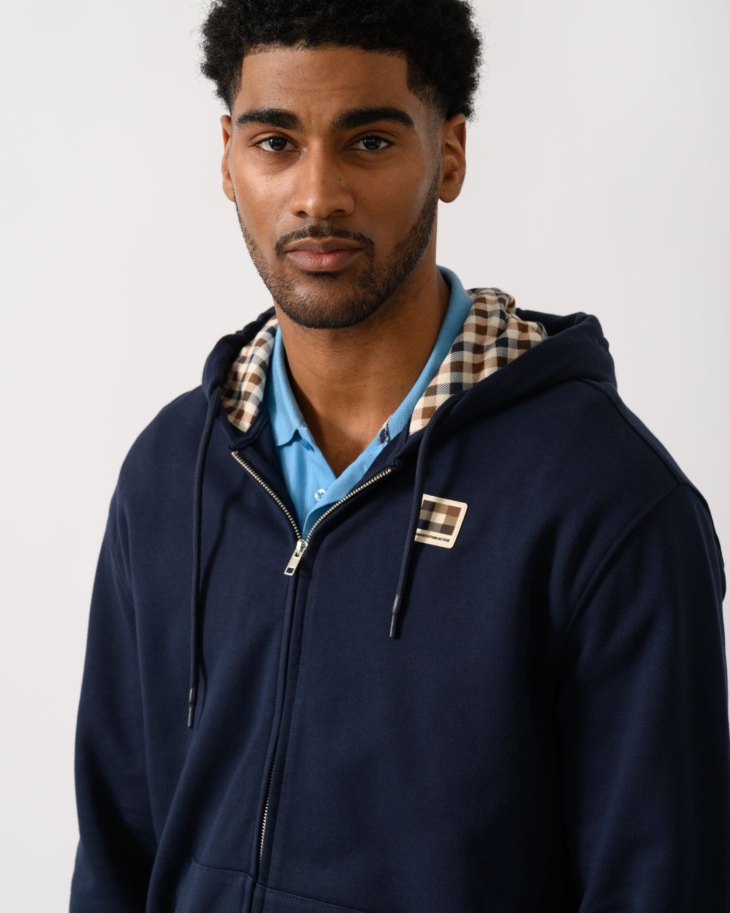 Aquascutum Blue Full Zip Badge Hoodie for men