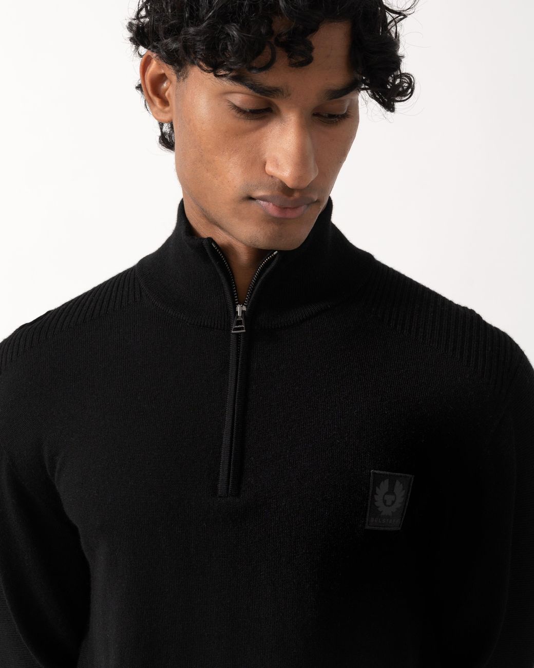 Belstaff Black Colden Merino Quarter Zip Jumper for men