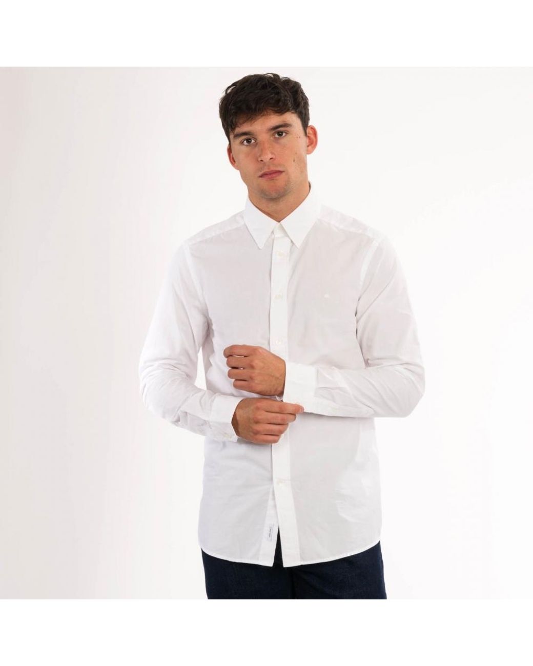 Calvin Klein Hidden Button Down Shirt in White for Men