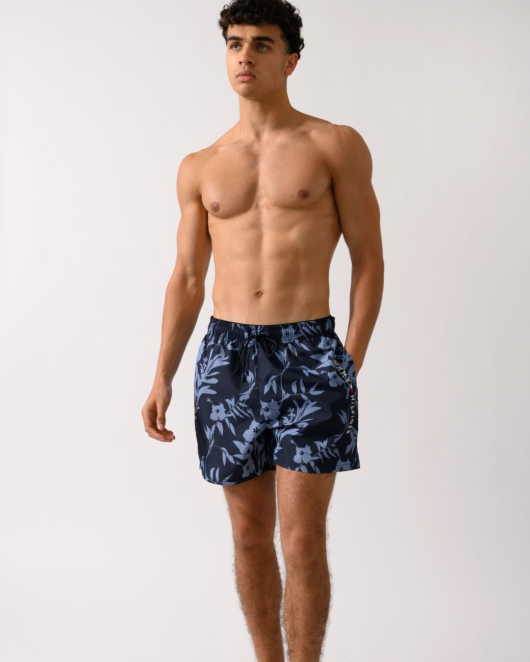 Tommy Hilfiger Blue Medium Drawstring Leaf Print Swim Shorts for men