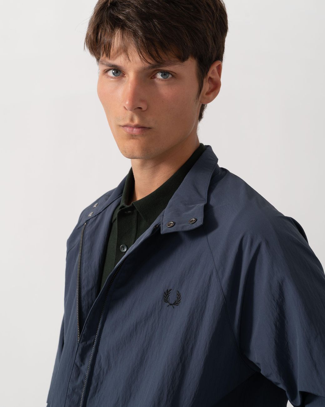 Fred Perry Blue Crinkle Nylon Harrington Jacket for men