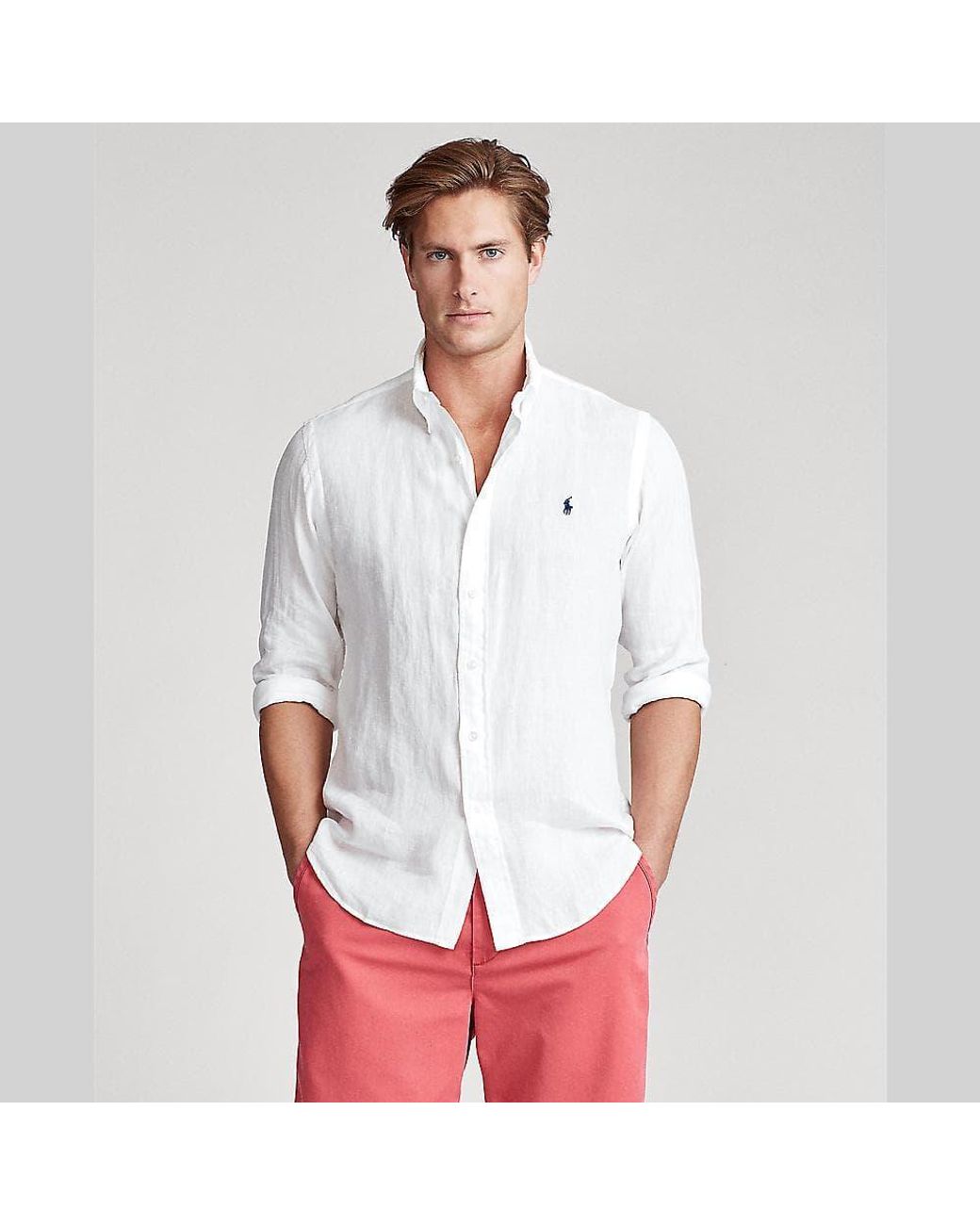 Polo Ralph Lauren Custom Fit Long Sleeve Linen Sport Shirt in White for Men  | Lyst