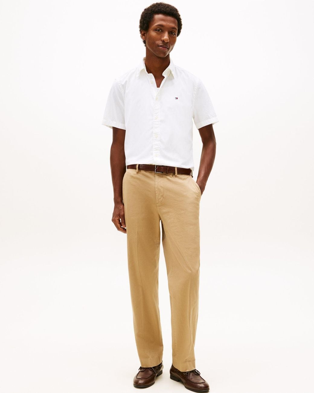 Tommy Hilfiger White Core Flex Poplin Solid Short Sleeve Shirt for men