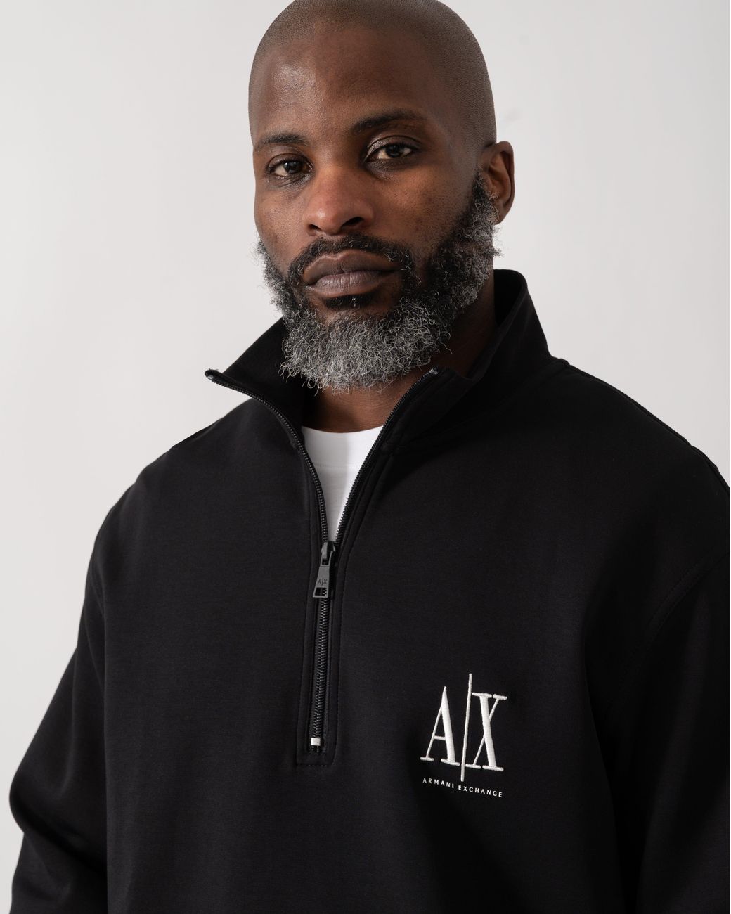 ARMANI EXCHANGE Blue Embroidered A|x Logo 1/4 Zip Sweatshirt for men