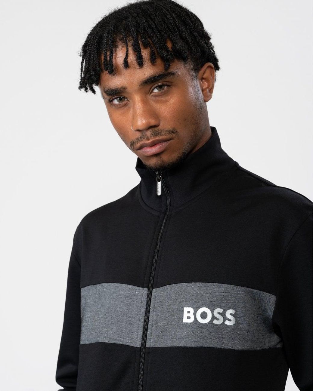 BOSS by HUGO BOSS Cotton-blend Zip-up Jacket With Embroidered Logo in Black  for Men | Lyst