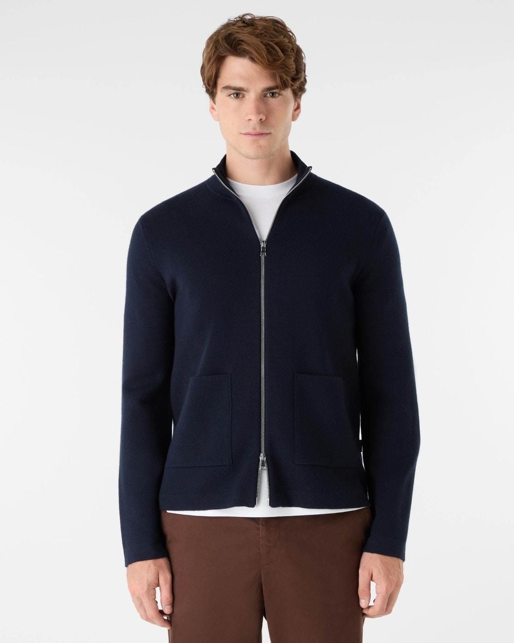 Oliver Sweeney Blue Garstang Merino Wool Blend Zip Through Jumper for men