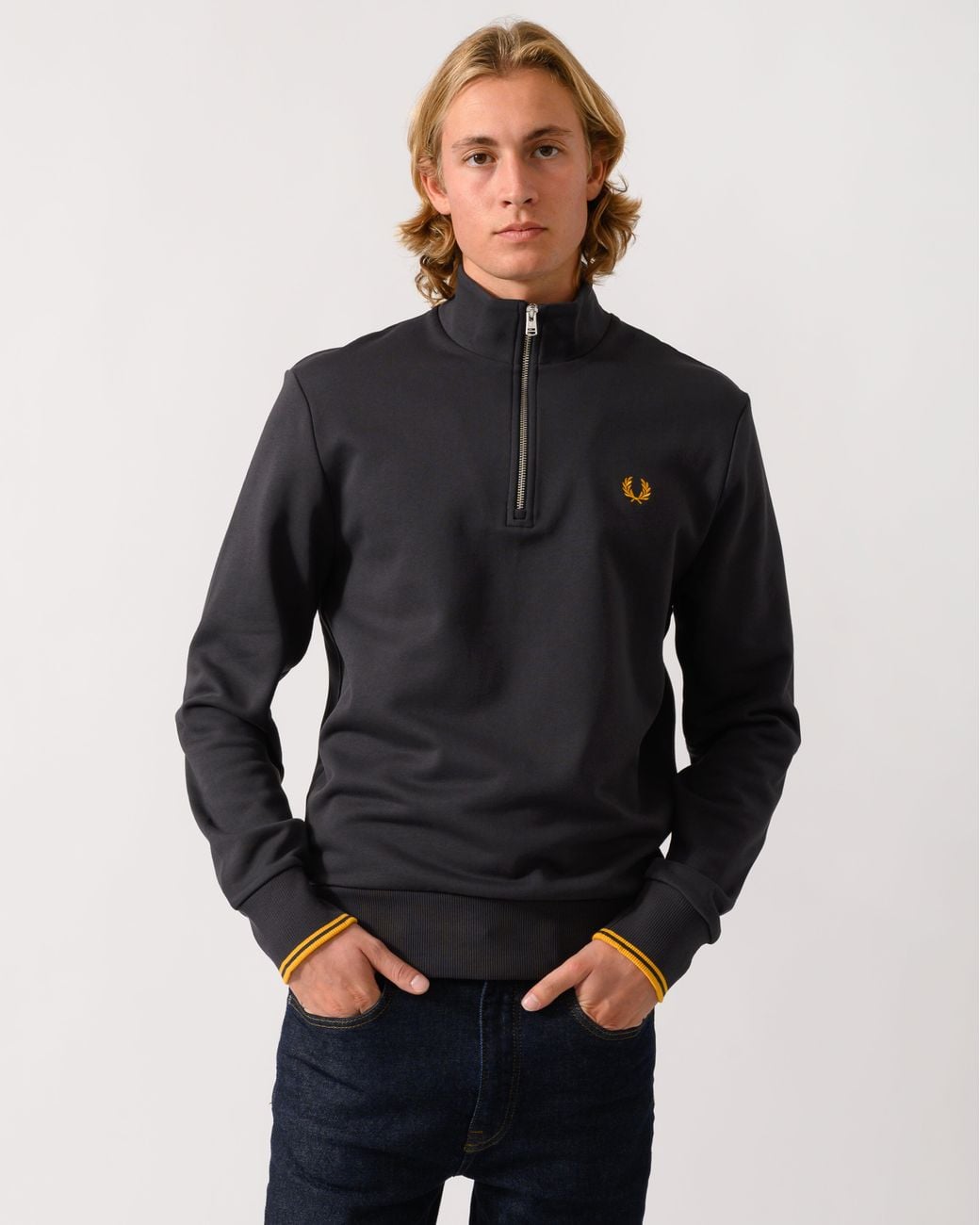 Fred Perry Blue Half Zip Sweatshirt for men