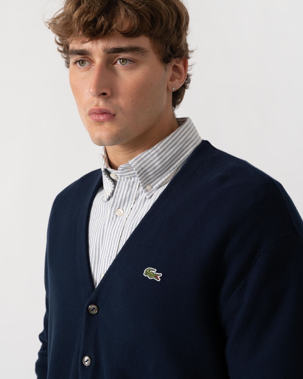 Lacoste Blue V-Neck Cotton Knit Cardigan for men