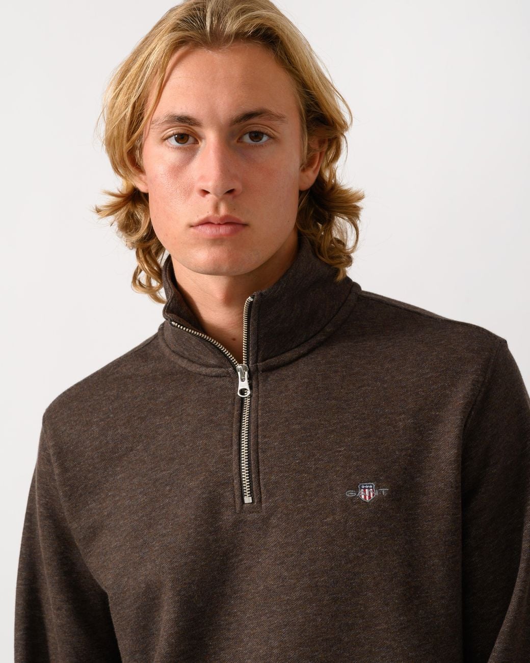 Gant Brown Regular Fit Shield Logo Half Zip Sweatshirt for men