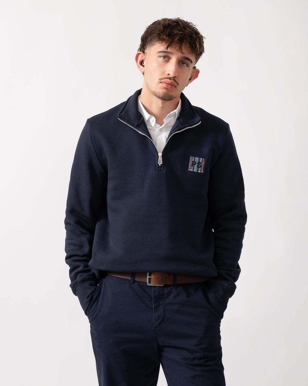 Paul Smith Blue Ps Reg Fit Half Zip Stitch Stripe Logo Sweatshirt for men