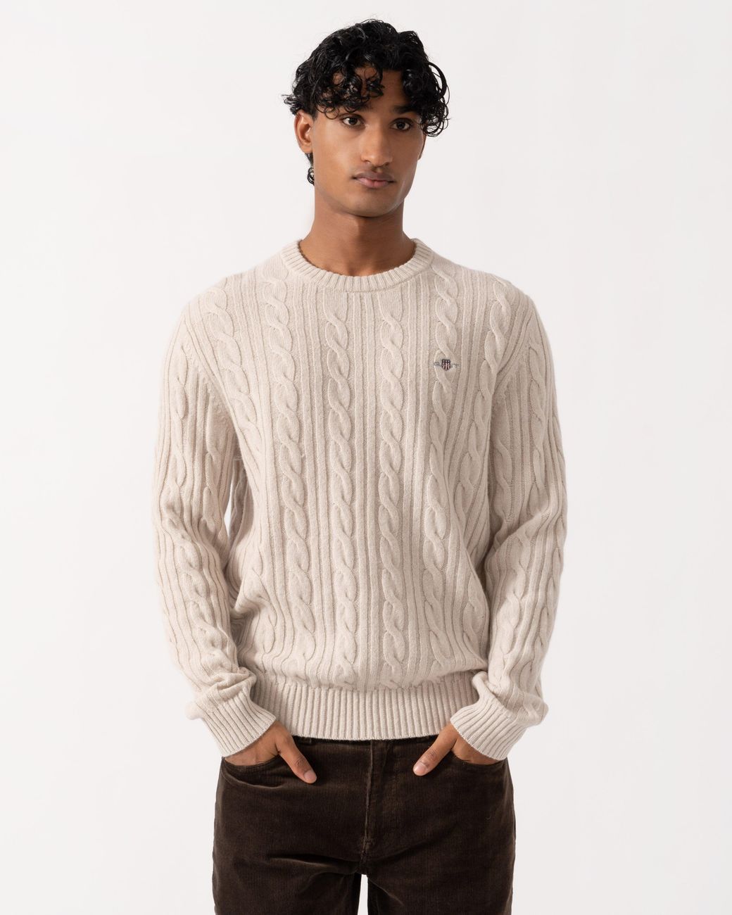 Gant Natural Lambswool Cable Crew Neck Sweater for men