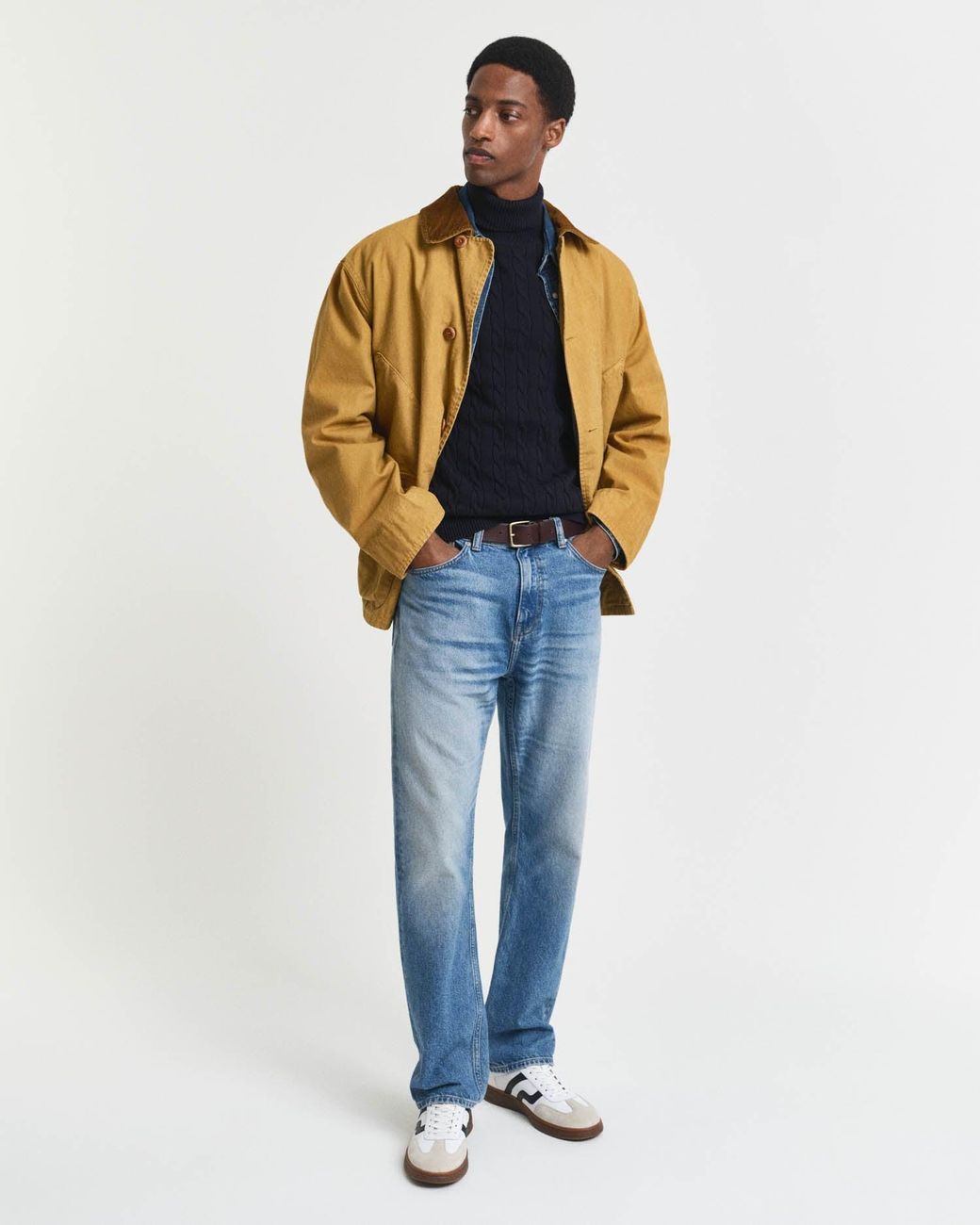 Gant Blue Cotton Cable Turtle Neck Sweater for men