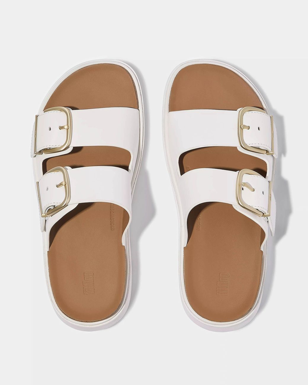 Fitflop White Gen-Ff Buckle Two-Bar Leather Slides