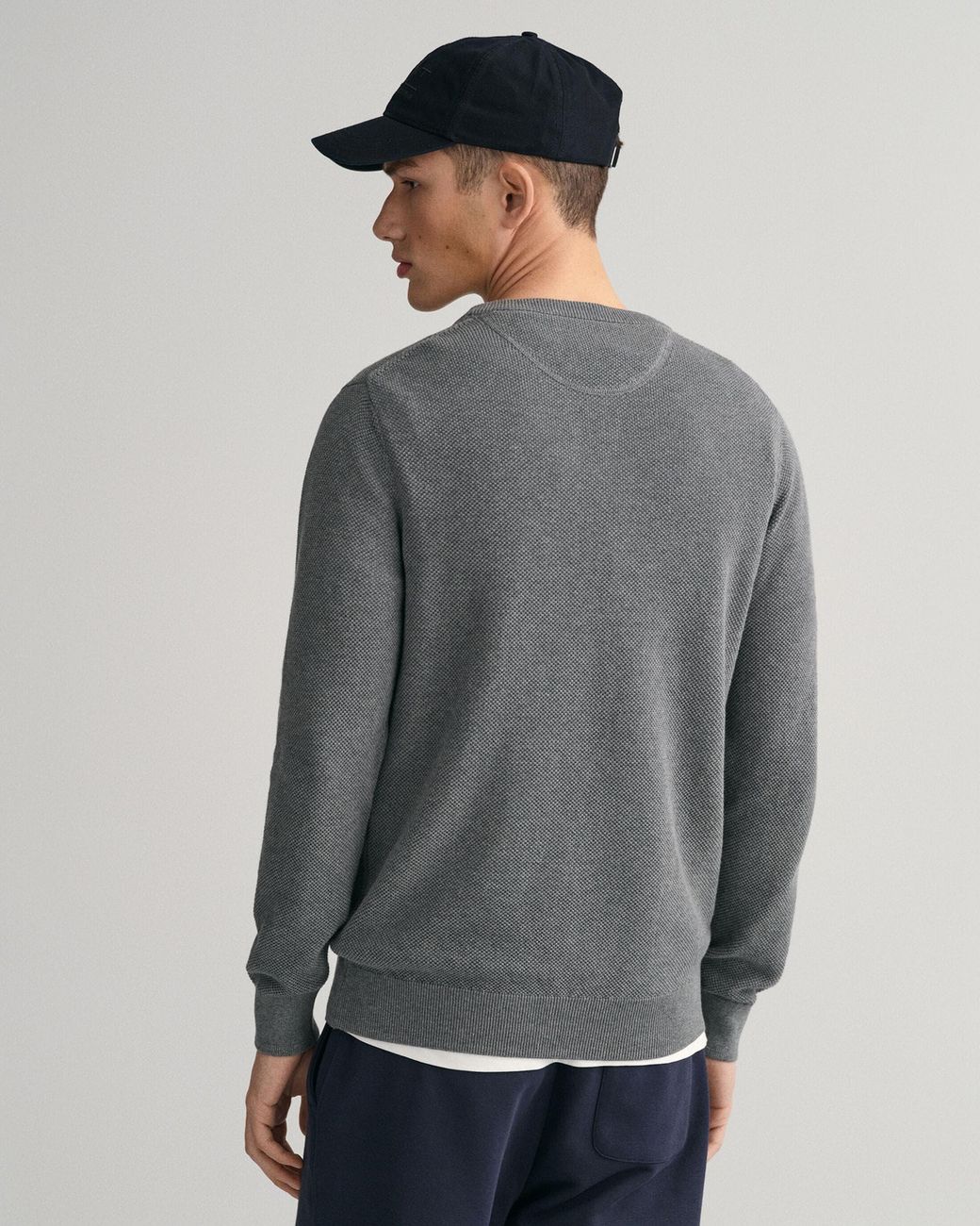 Gant Gray Cotton Pique Crew Neck Jumper for men