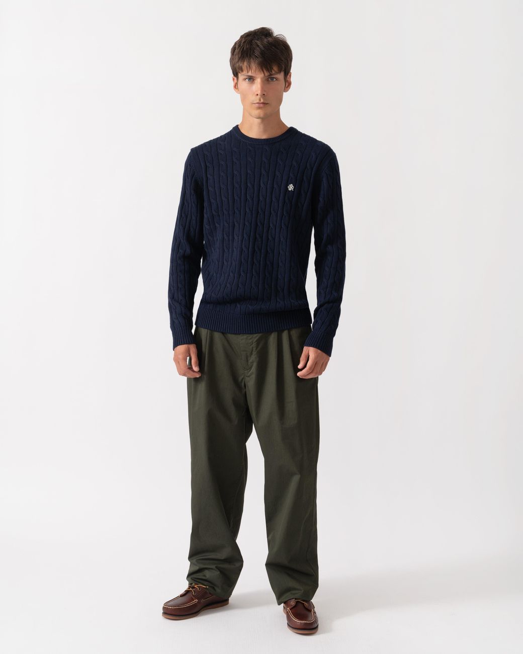 Joules Blue Cable Knit Crew Neck Jumper for men