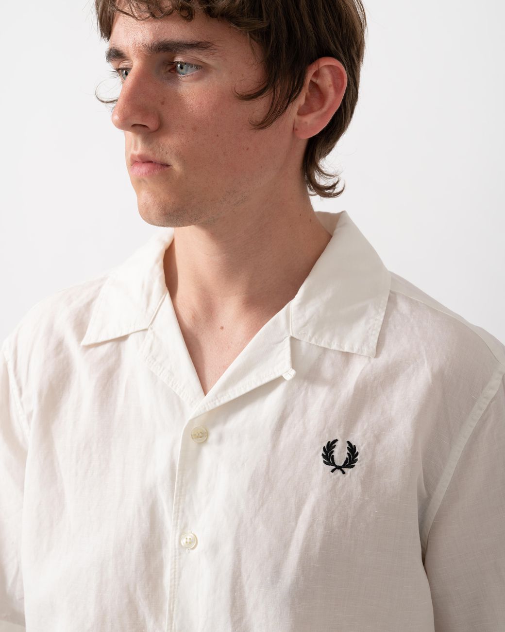 Fred Perry White Linen Blend Revere Collar Shirt for men