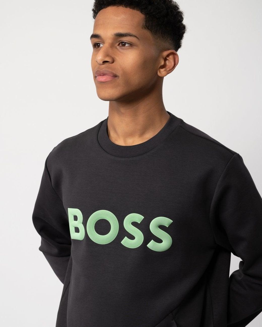 BOSS Boss Salbo 1 Cotton Blend Sweatshirt With 3D Moulded Logo in Black for Men Lyst