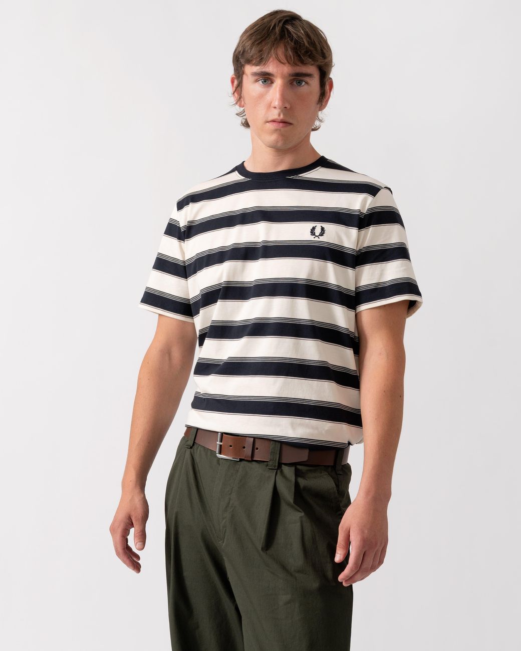 Fred Perry White Fine Stripe T-Shirt for men