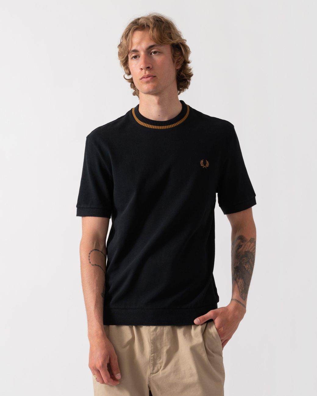 Fred Perry Black Crew Neck Pique T-Shirt for men