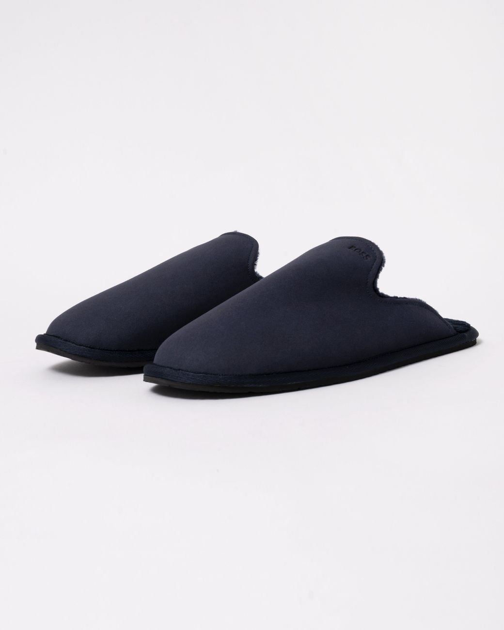 Boss Blue Shearling-Lined Slip-On Slippers With Logo Detail for men