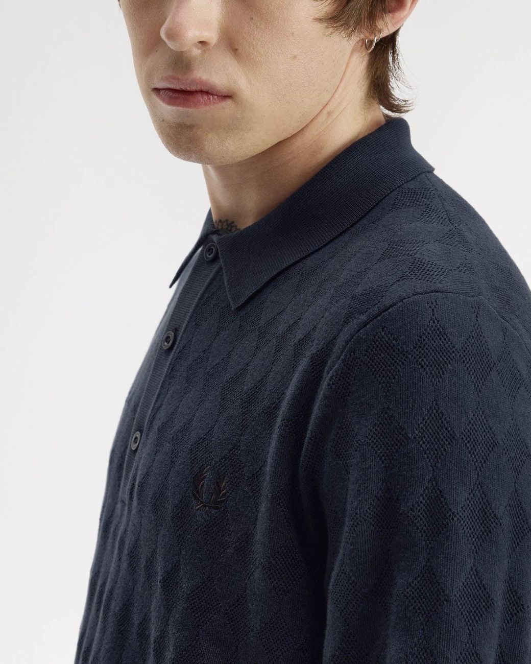 Fred Perry Blue Pointelle Knitted Polo Shirt for men