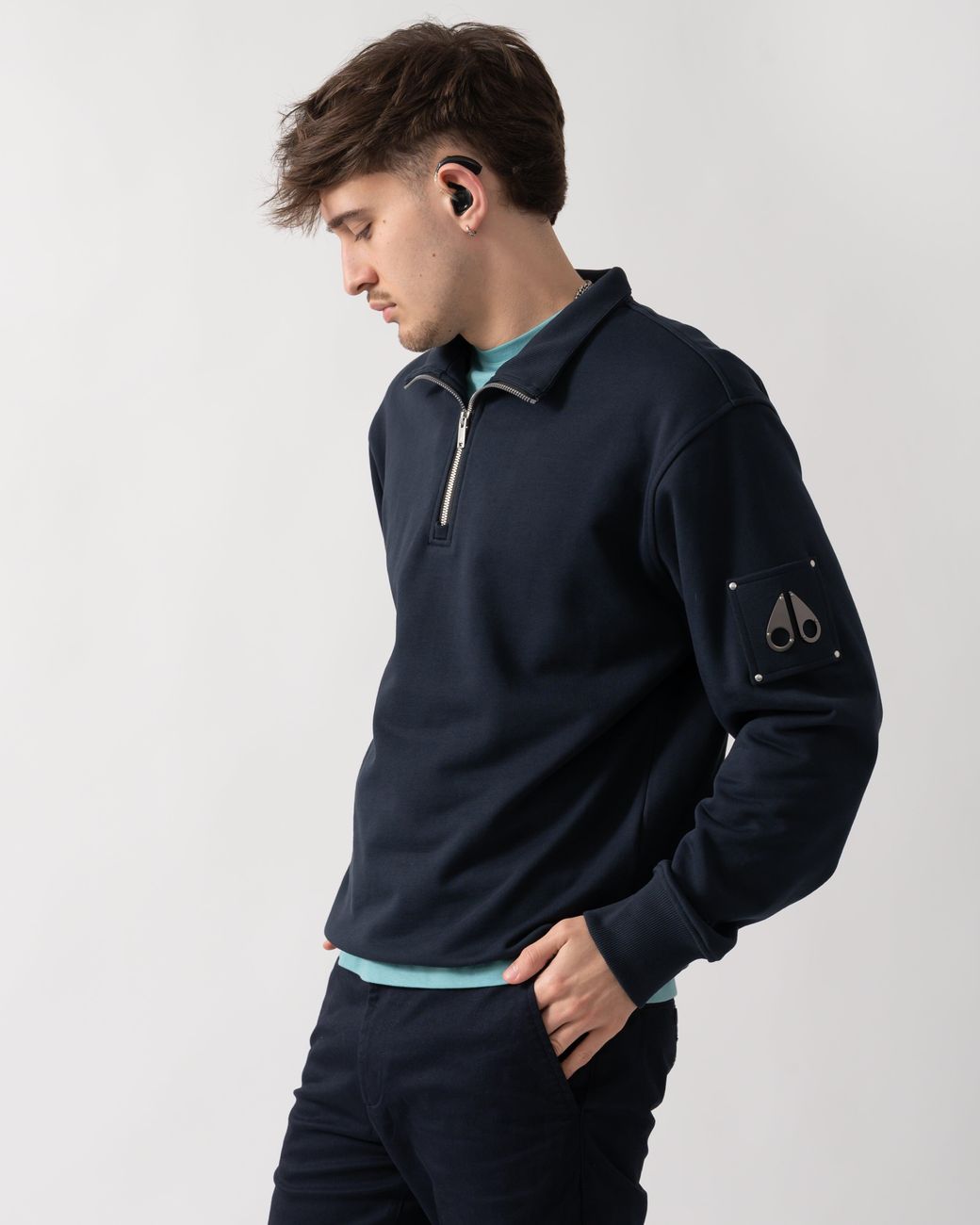 Moose Knuckles Blue Hartsfield 1/4 Zip Sweatshirt for men