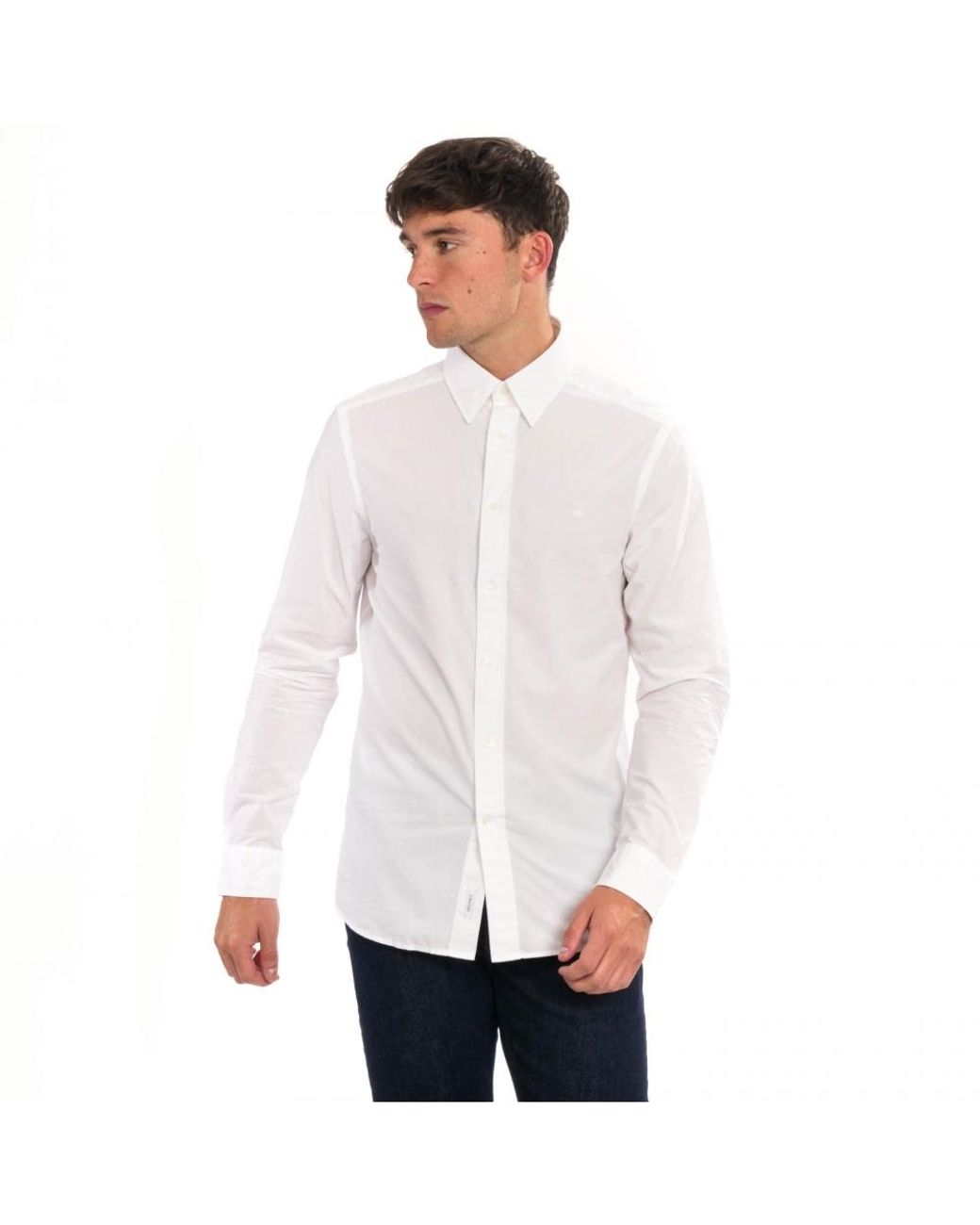 Calvin Klein Hidden Button Down Shirt in White for Men | Lyst