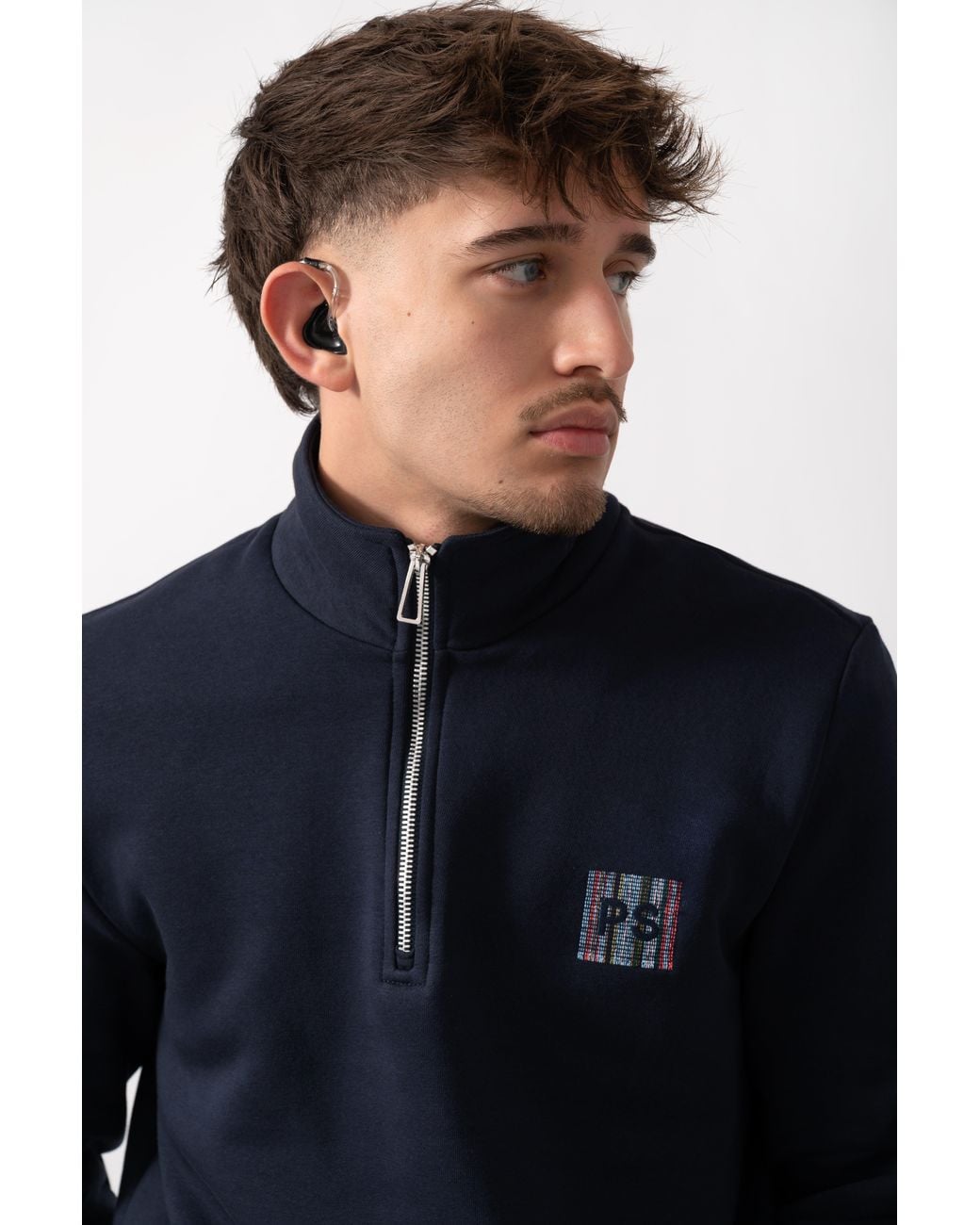 Paul Smith Blue Ps Reg Fit Half Zip Stitch Stripe Logo Sweatshirt for men