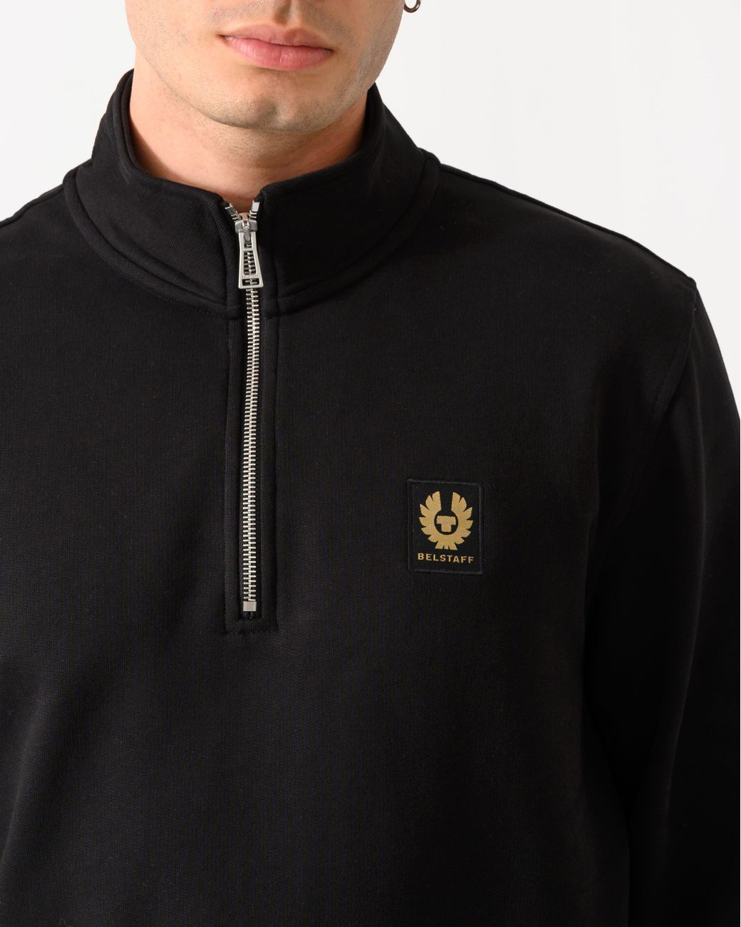 Belstaff Black Logo Quarter Zip Sweatshirt for men