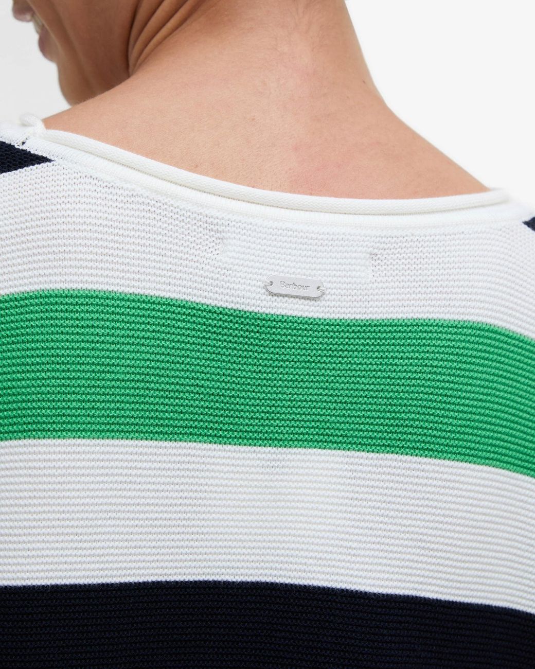 Barbour Green Marine Stripe Knitted Jumper