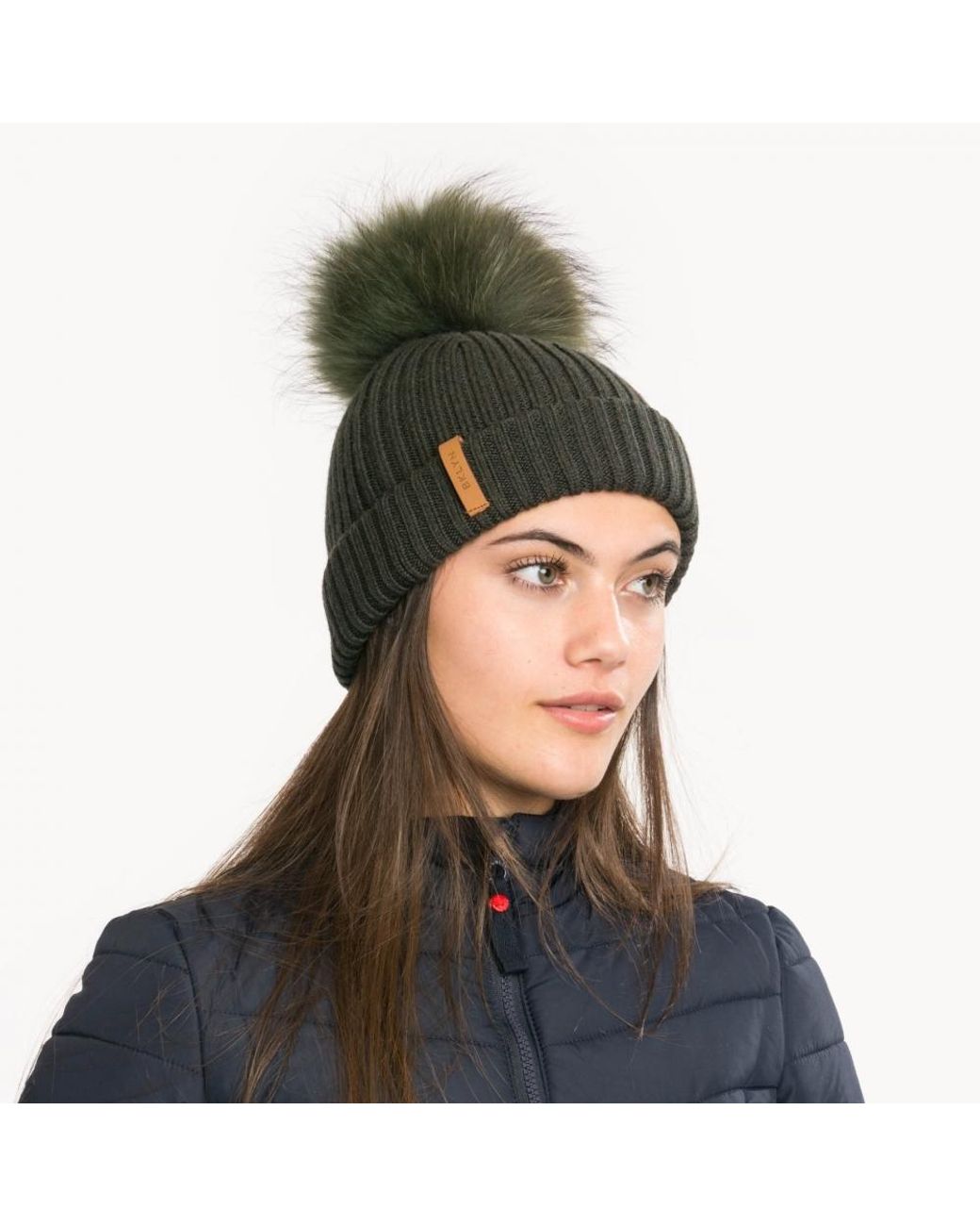 khaki bobble hat