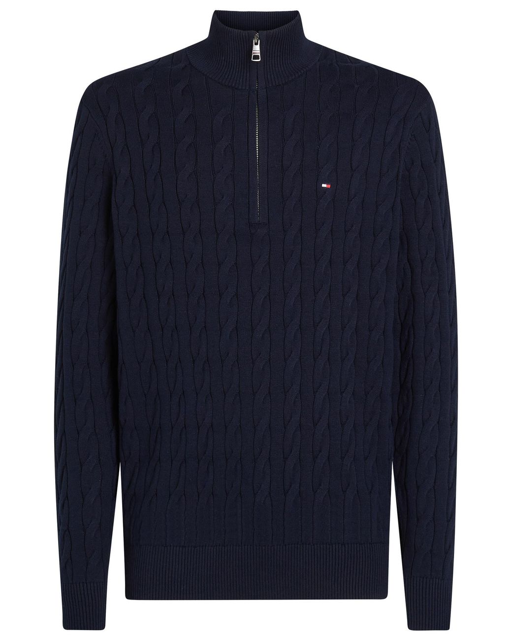 Tommy Hilfiger Blue Classic Cotton Cable Half Zip Mock Sweatshirt for men