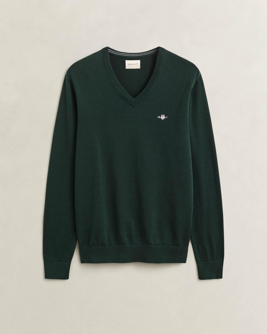 Gant Green Classic Cotton Shield Logo V-Neck Jumper for men