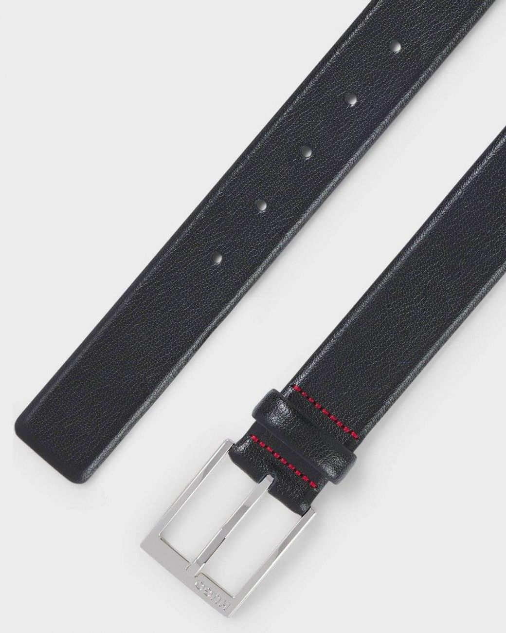 HUGO Black Gellot Grained-Leather Belt With Logo Engraved Buckle for men