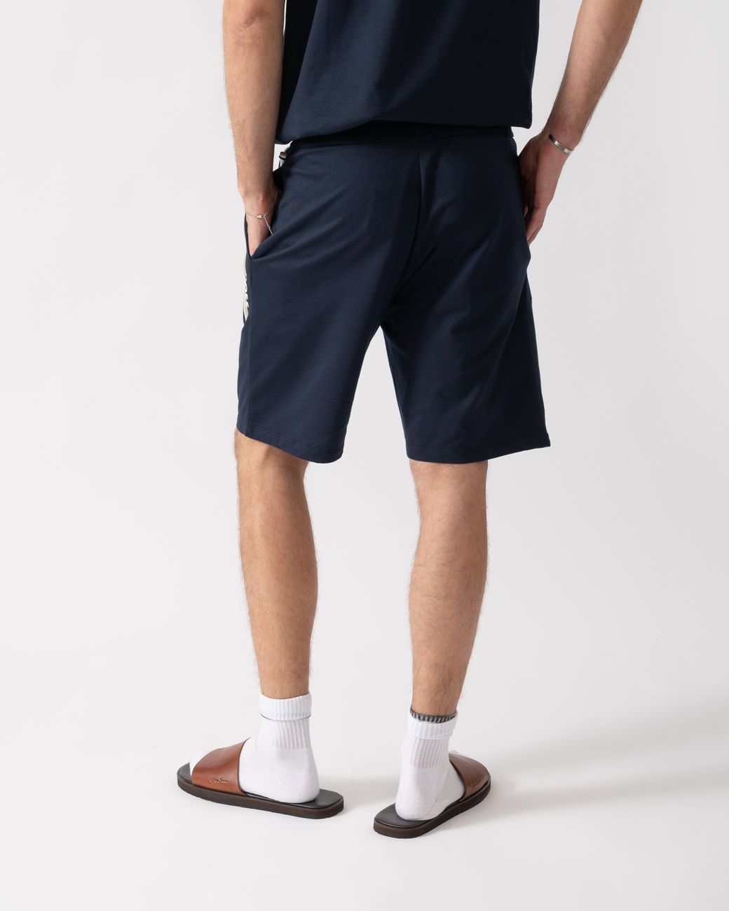 Boss Blue Authentic Loungewear Shorts With Stripe And Logo for men