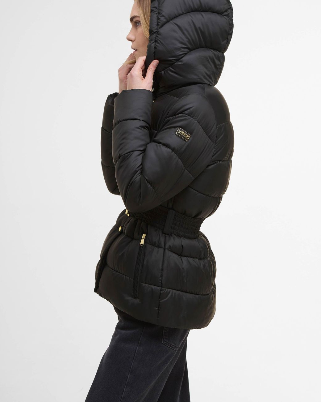 Barbour Black Short Track Line Puffer Jacket
