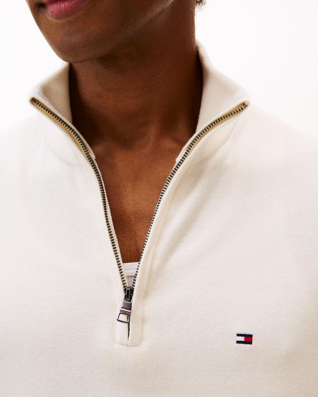 Tommy Hilfiger White Essential Cotton 1/4 Zip Mock Sweatshirt for men