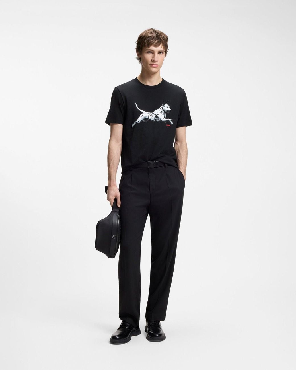 HUGO Black Dirunn Cotton-Jersey T-Shirt With Animal Artwork for men