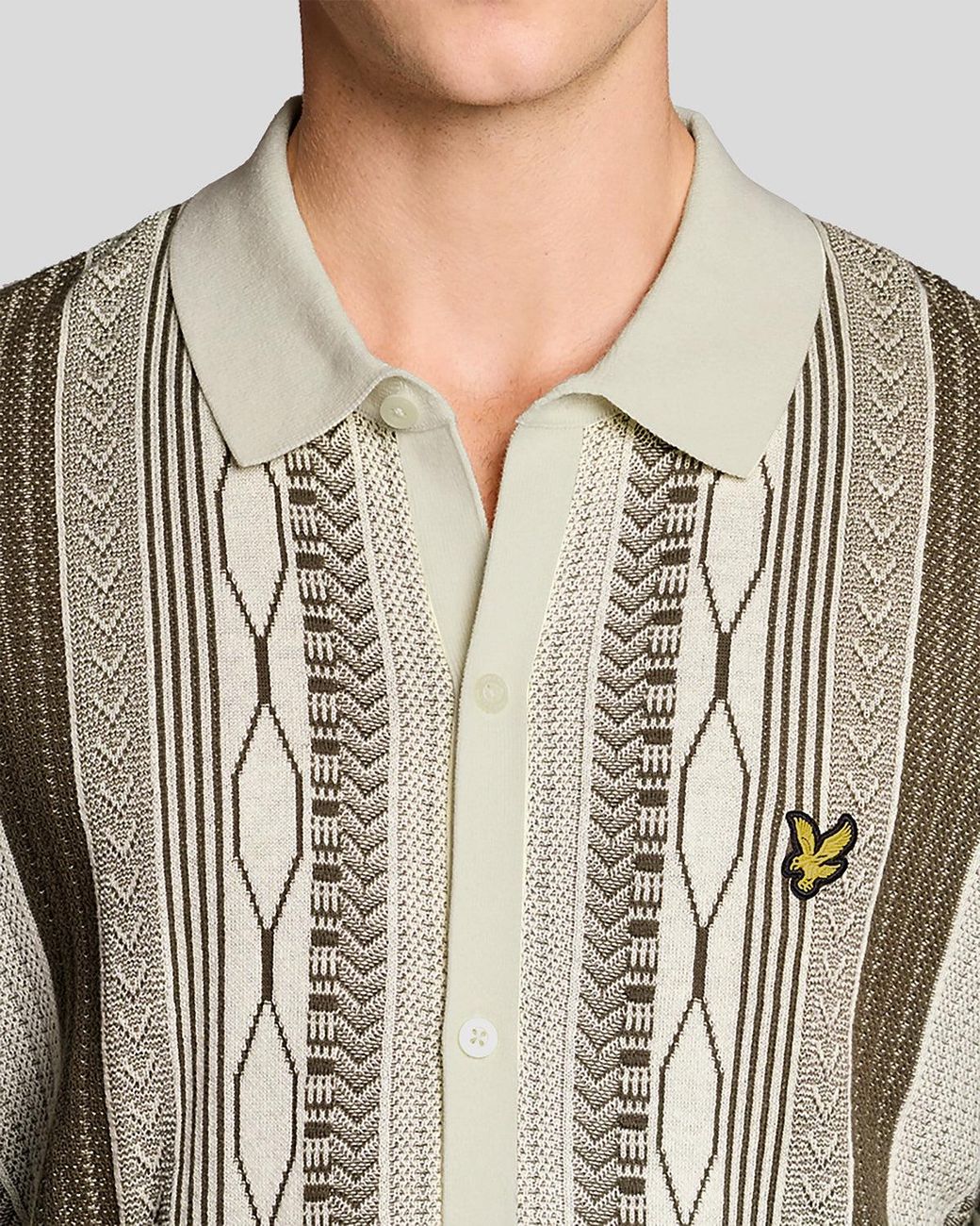 Lyle & Scott Natural Jacquard Knitted Polo Shirt for men