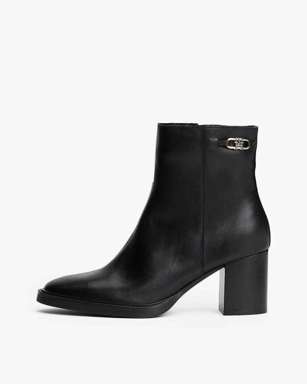 Tommy Hilfiger Black Stacked Heel Leather Ankle Boots