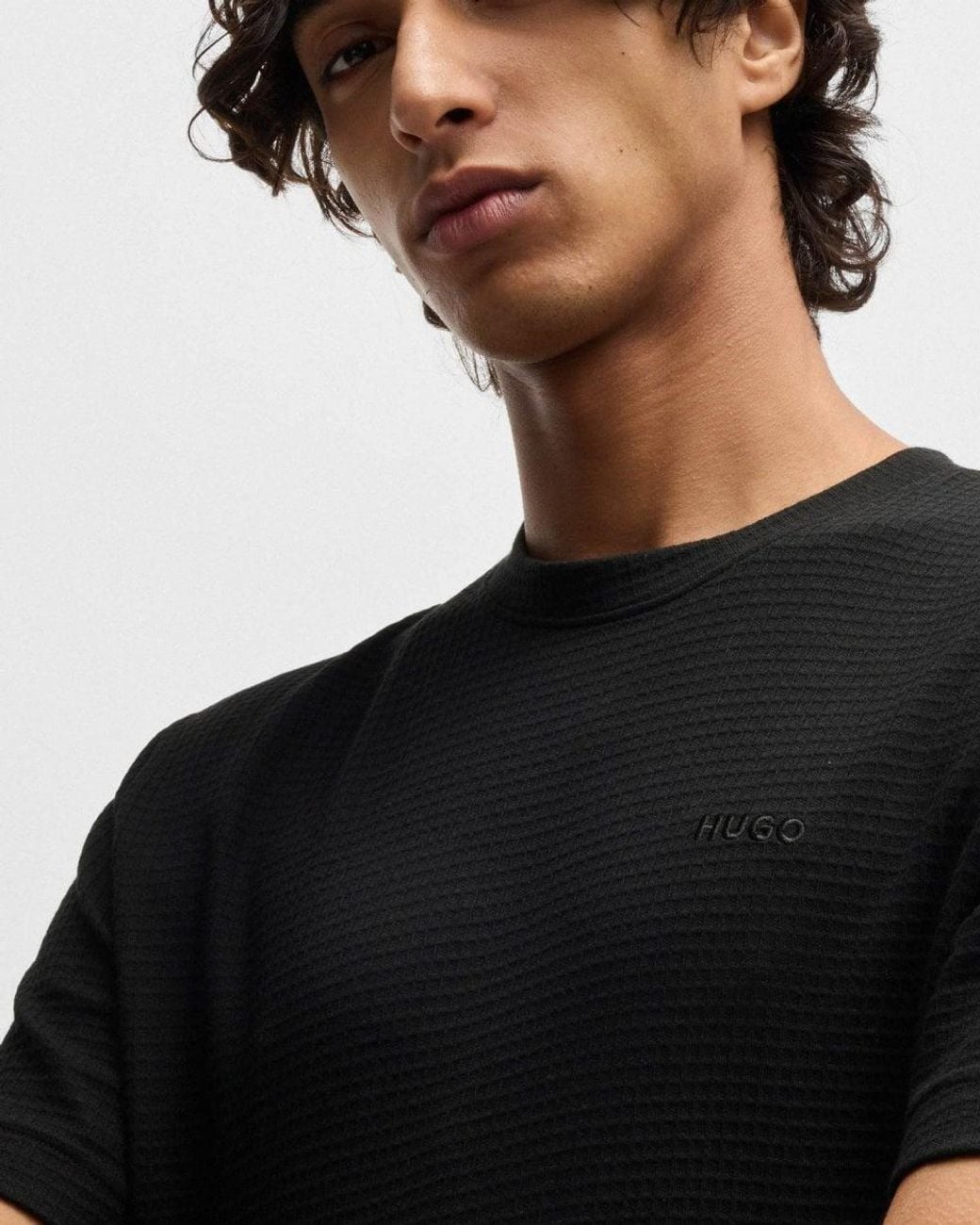HUGO Black Austin Waffle-Structured Pyjama T-Shirt With Embroidered Logo for men