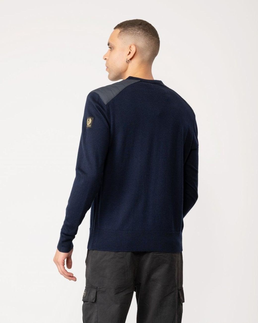 Belstaff Blue Kerrigan Merino Wool Crew Neck Jumper for men