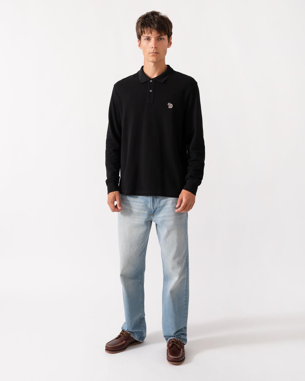 Paul Smith Black Ps Long Sleeve Plain Polo Shirt With Zebra Logo for men