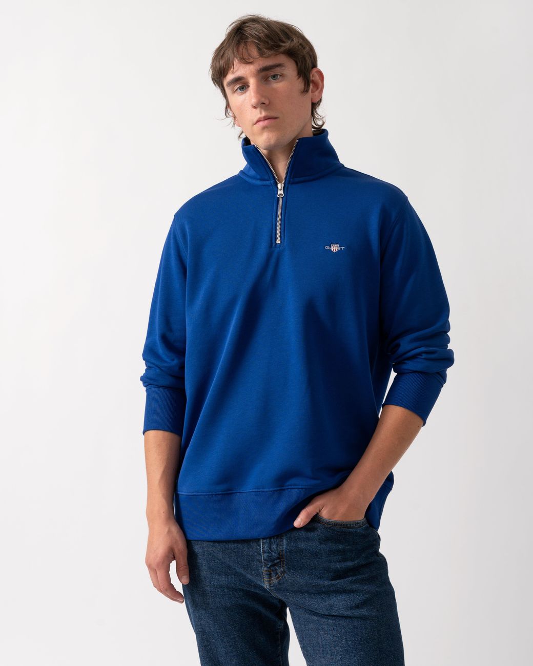 Gant Blue Regular Fit Shield Logo Half Zip Sweatshirt for men