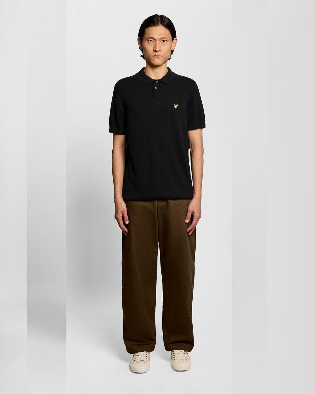 Lyle & Scott Black Cotton Knitted Polo Shirt for men
